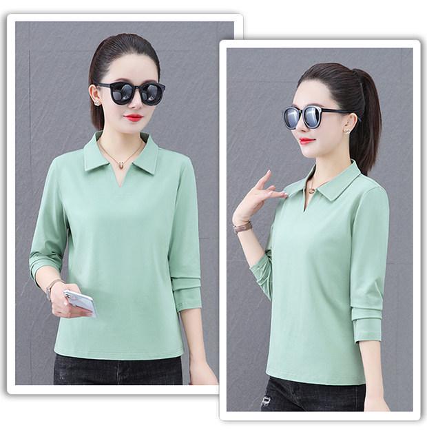 Premium Pure Cotton Long-Sleeve Women's T-Shirt, Spring/Autumn 2026, Plus Size Loose Fit for Middle-Aged Mothers