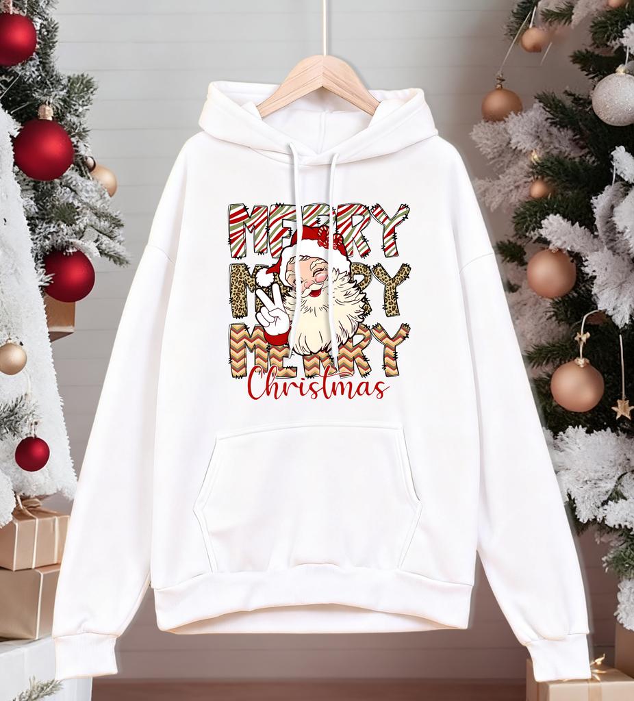 Merry Christmas Santa Claus Print Men Hoodies Pocket Comfortable Streetwear All-Match Hip Hop Hoody Autumn Fleece Sportswears