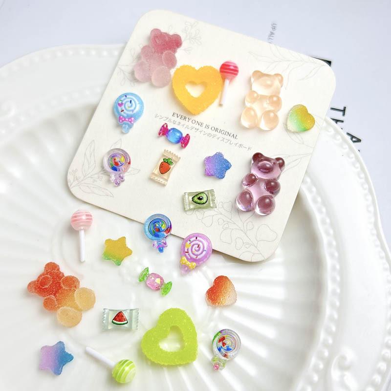 Colorful Candy Mixed Series Nail Art Charms Painted Lollipops Fudge Hearts Beas Nail Decorations Accessories for Manicure DIY