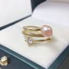 Natural Freshwater Pearl Loop Ring, Pearl Fashion Multi-layer Zircon Minimalist Gift Ring