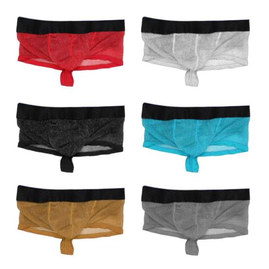 Men Boxer Underwear Low-rise Perspective Thin Shorts Panties Patchwork Color U-convex Wide Waistband Underwear