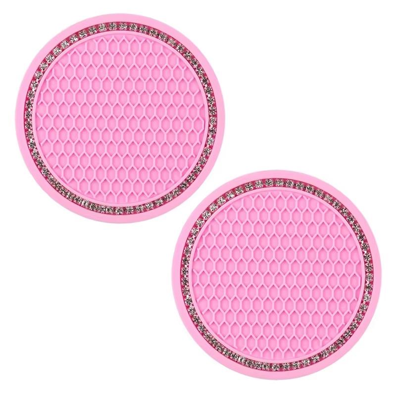 2Pcs Car Bling Rhinestone Cup Holder Drink Pad Interior Decoration Anti-slip Mat Round Durable Coaster Heat Resi Car Accessories