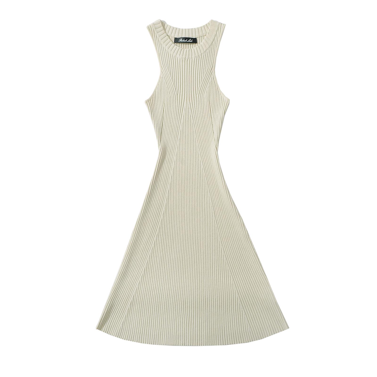 

Женское осеннее платье 2024 года с расклешенной юбкой: 5-цветный без рукавов с круглым вырезом, со сборкой на талии (Z223130) One Size слоновая кость