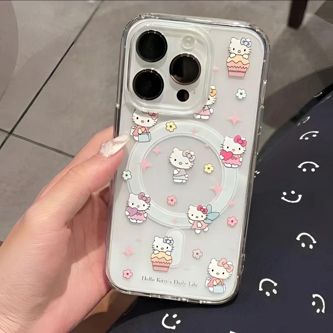 Transparent Magnetic Hello Kitty Case for Apple 17 Promax with Touch Buttons Apple 16 Pro