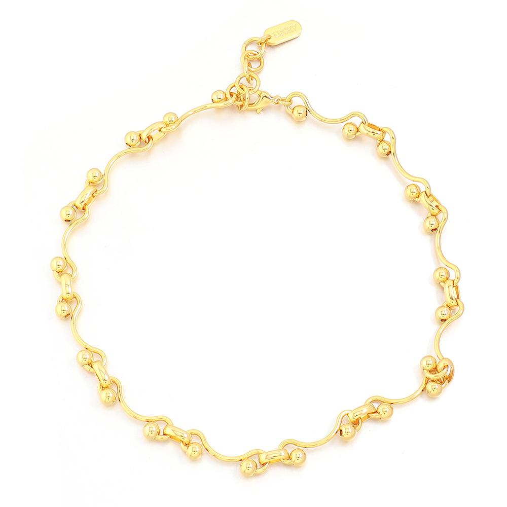 GEMCHIC Women s 18K Gold Plated Wavy Chain Necklace Geometric Style Brass Collarbone Jewelry
