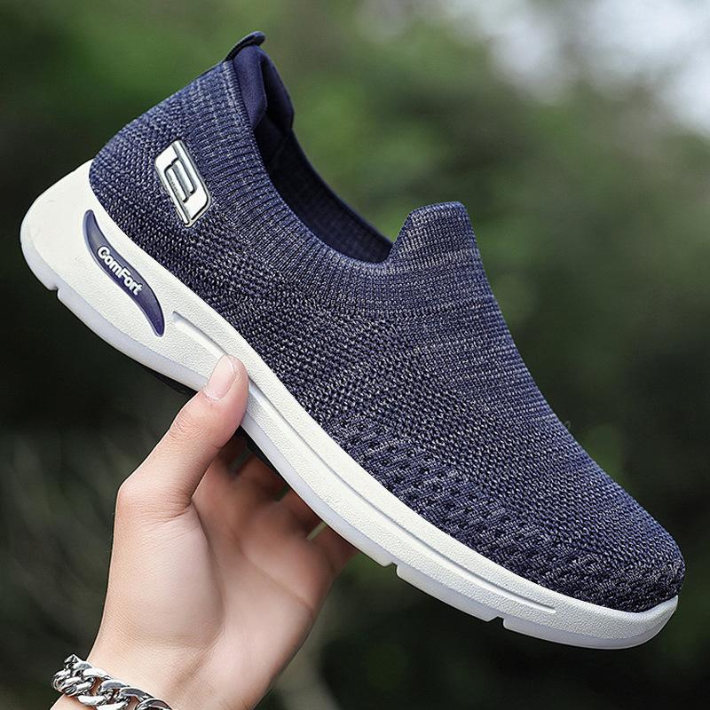 

Spring Korean version of the new flying woven blade shoes fashion trend mesh men s shoes casual shoes men s simple sports shoes 44 синій