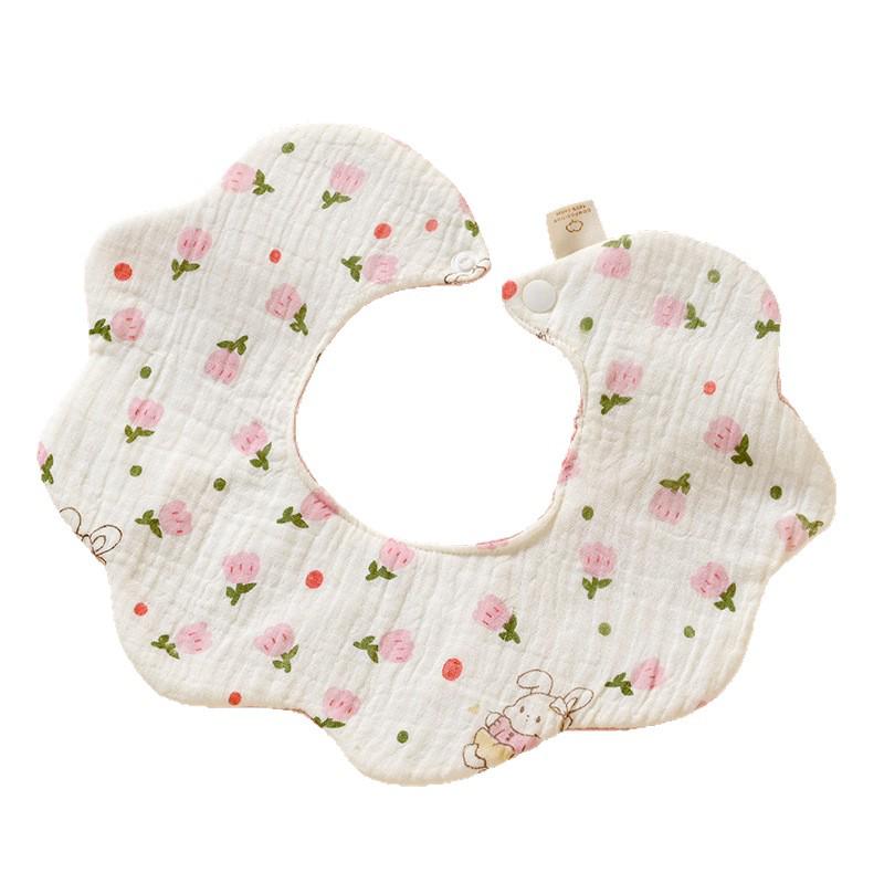 Double-Sided Waterproof Cotton Gauze Baby Bibs, Newborn Anti-Spit-Up Petal Design