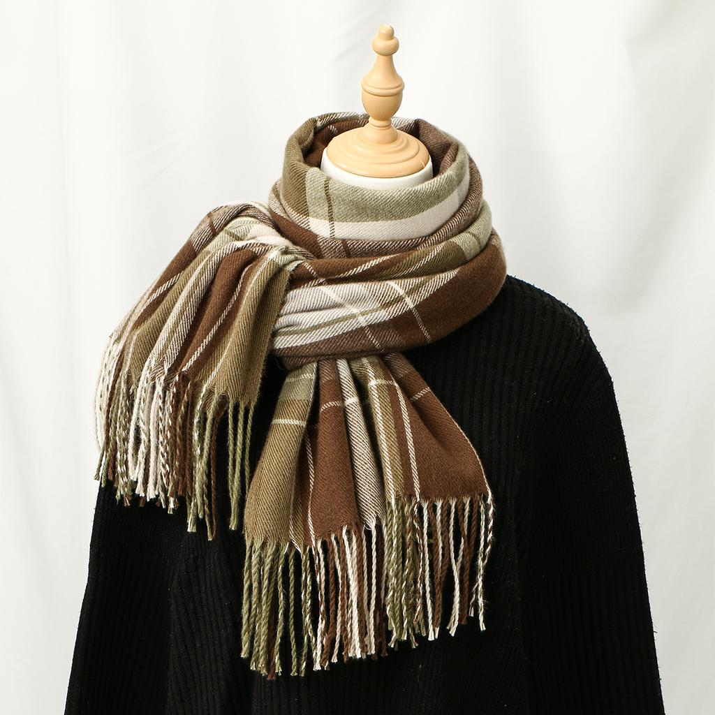 Fashion Vintage Plaid Stripe Scarf Winter Warm Imitation Cashmere Women Long Soft Thickened Female Scarves Tassel Shawl Wraps
