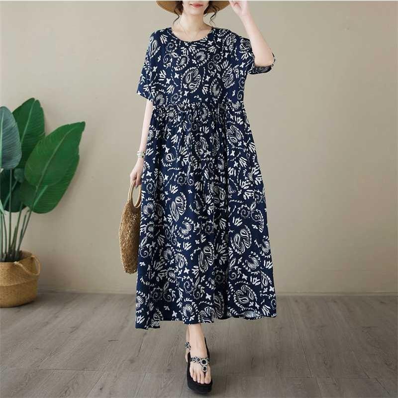 Simple Fashion Plus Size Round Neck Printed Dress