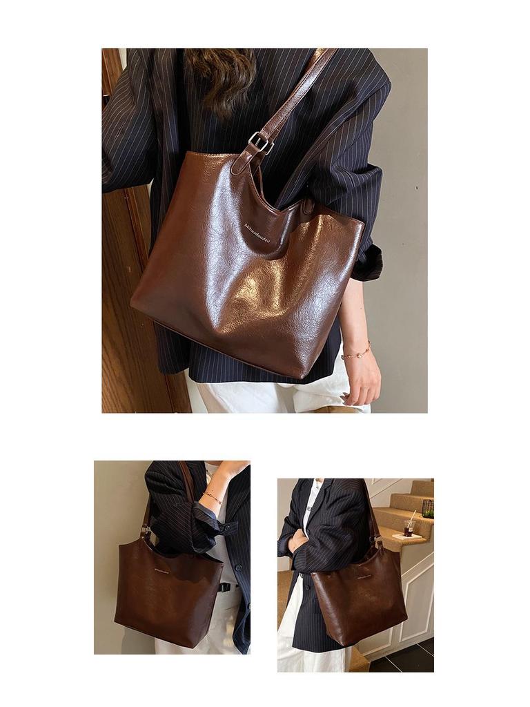 Women's Large Retro Soft Leather Tote: High-Quality, Versatile Fashion Shoulder Bag for School & Commute