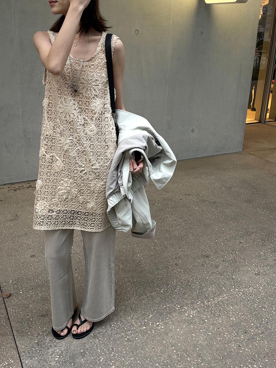 

Li Nuo 2026 Chic Korean-Style Crochet Vest Dress - Women s Sleeveless Spring/Summer Layering Top One Size хаки