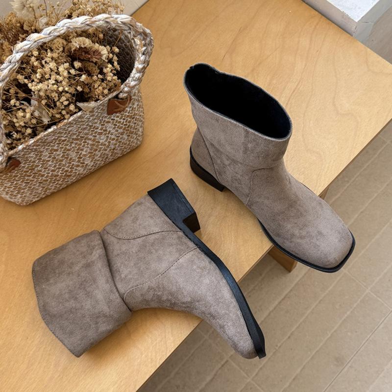 

Pleated Pile Boots Women s Autumn 2025 New Western Cowboy Boots Suede Coarse Heel Short Boots Inner Height Increasing Martin Boots 40 хаки