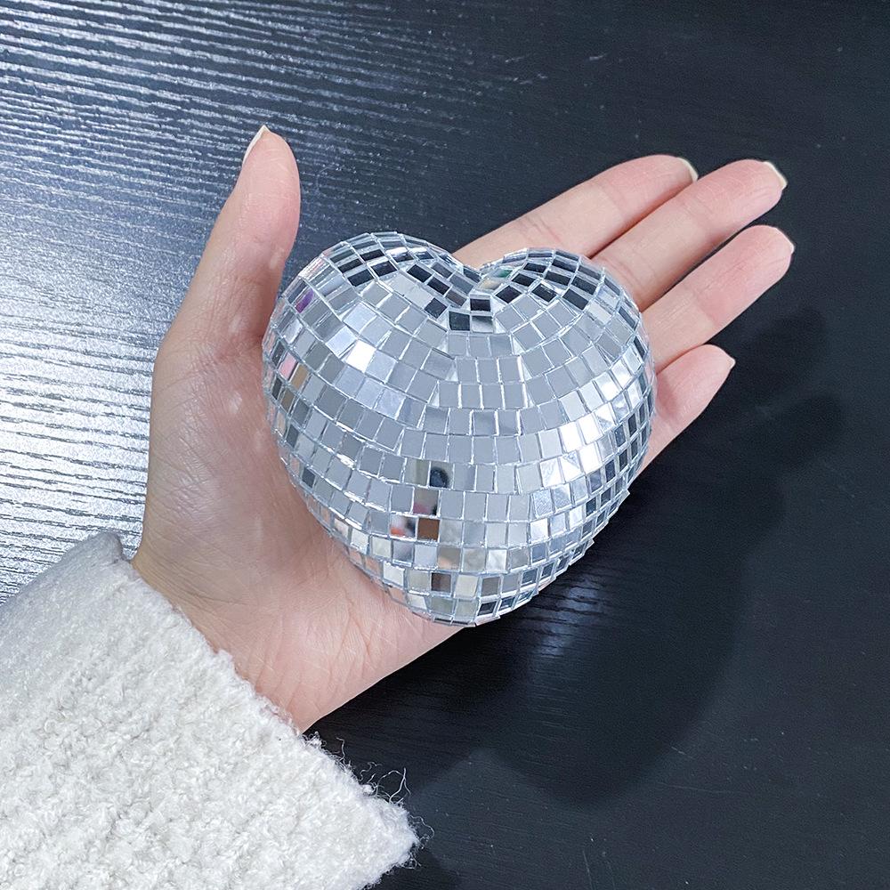 Reflective Heart Disco Ball Glass Ornament for Christmas Parties