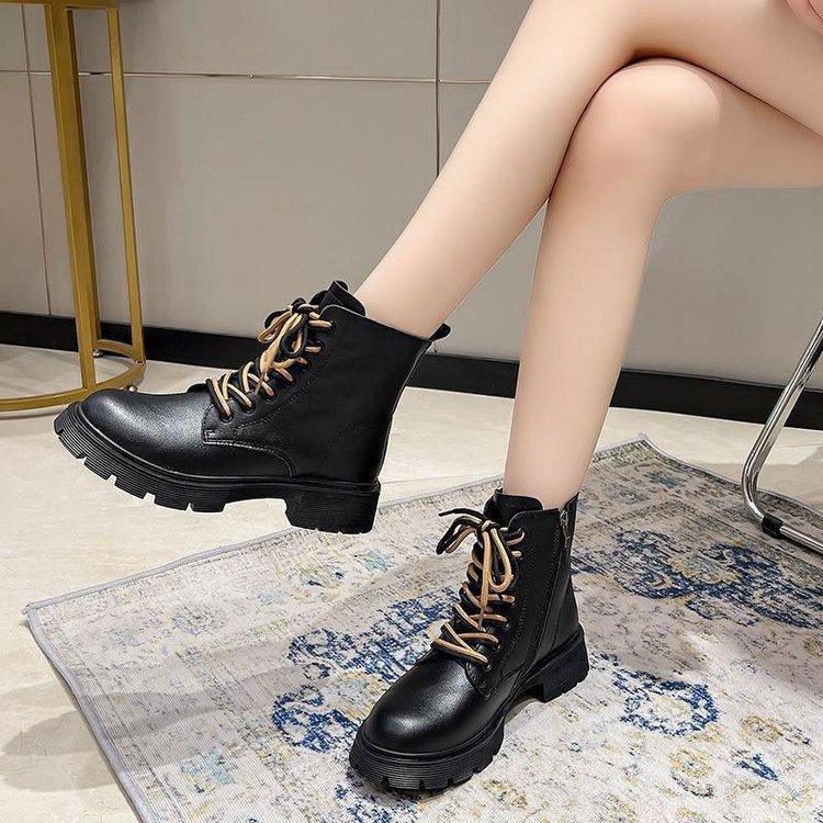 Thick-soled Martin fleece boots 2025 heightening retro new British small boots short boots autumn and winter trend ins