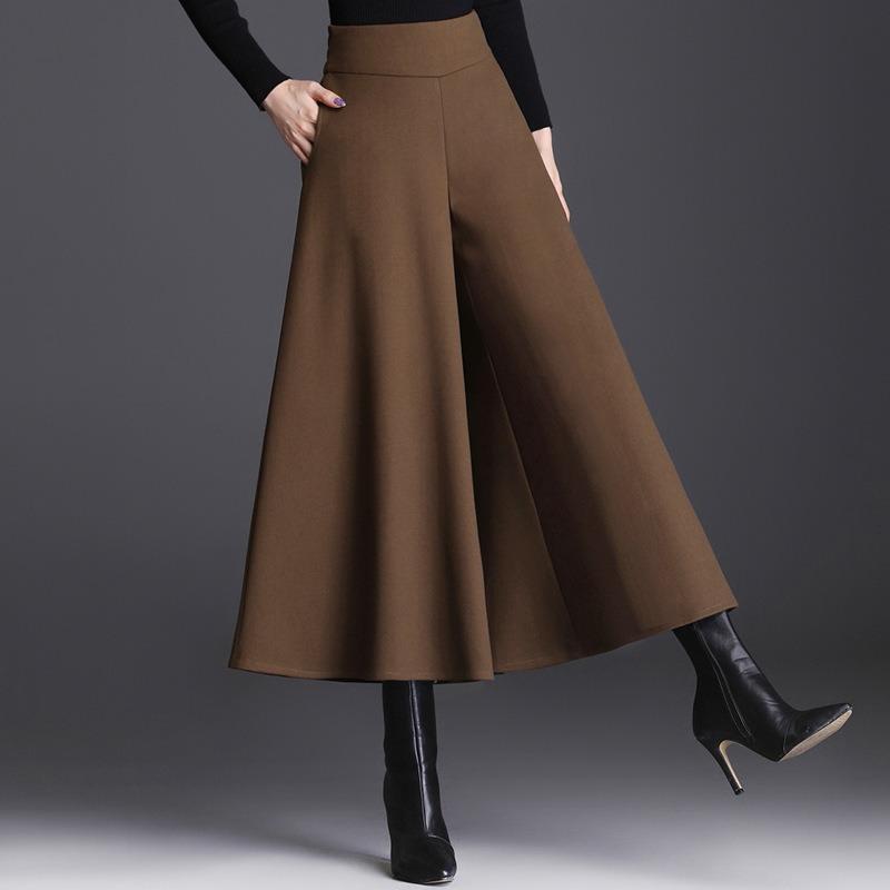 Wollhose mit weitem Bein für Damen im Herbst und Winter mit hoher Taille und lockerer Fußhose in Übergröße