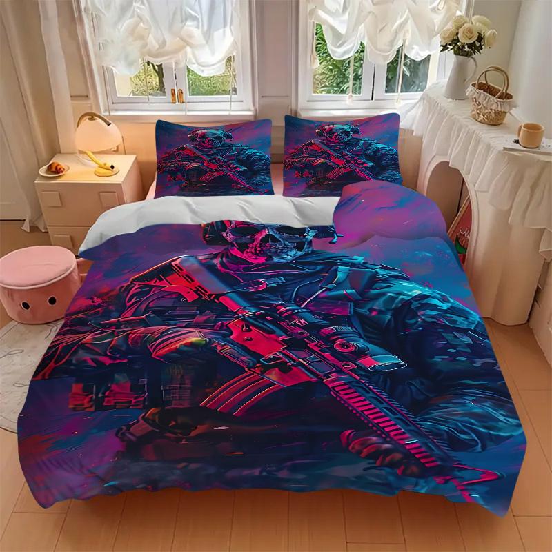 3pcs Skull Soldier Home Decor Bedding Set-Universal Three-Piece Suit for Bedroom, Guest Room, Living Room, Hotel-Perfect Gift for Fans, Trav
