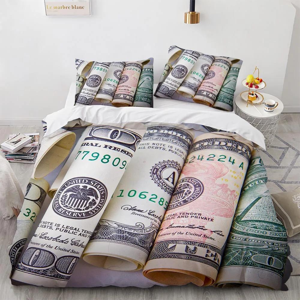 Geld Bettbezug Set Goldmünzen Druck Bettwäsche Set Weich Bequem Doppel Queen King Size Bettdeckenbezug für Teenager Erwachsene