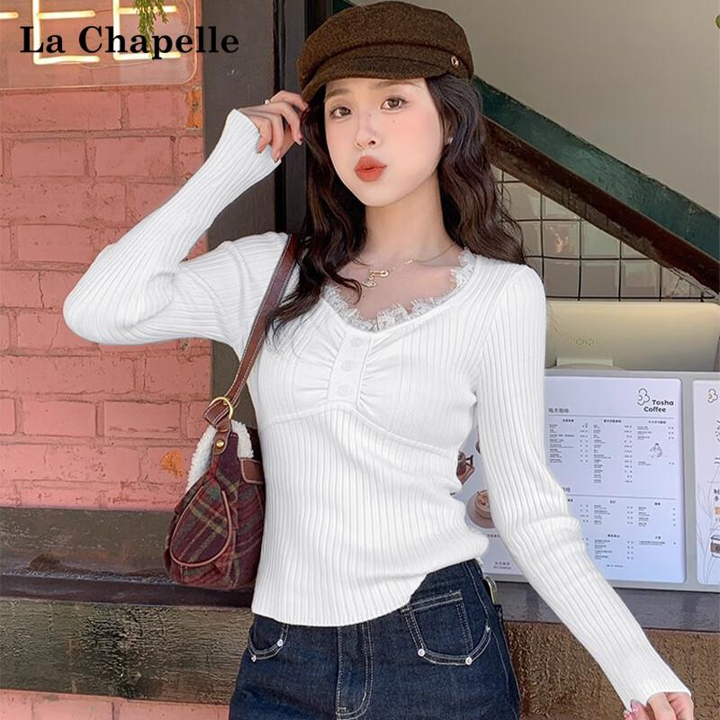 Damen Schickes V-Ausschnitt Strick-Basisschicht-Top mit Spitzendetails