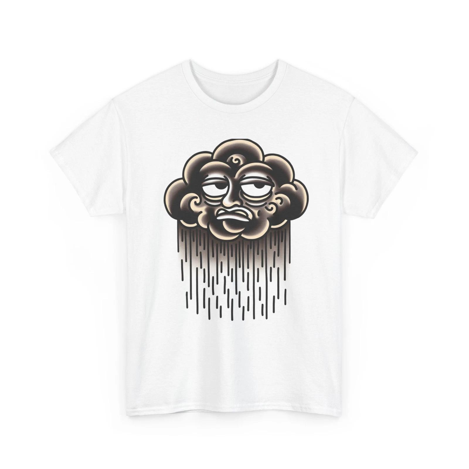 Unisex Adult T Shirt Sad Grumpy Storm Cloud Bored American Traditional Tattoo L