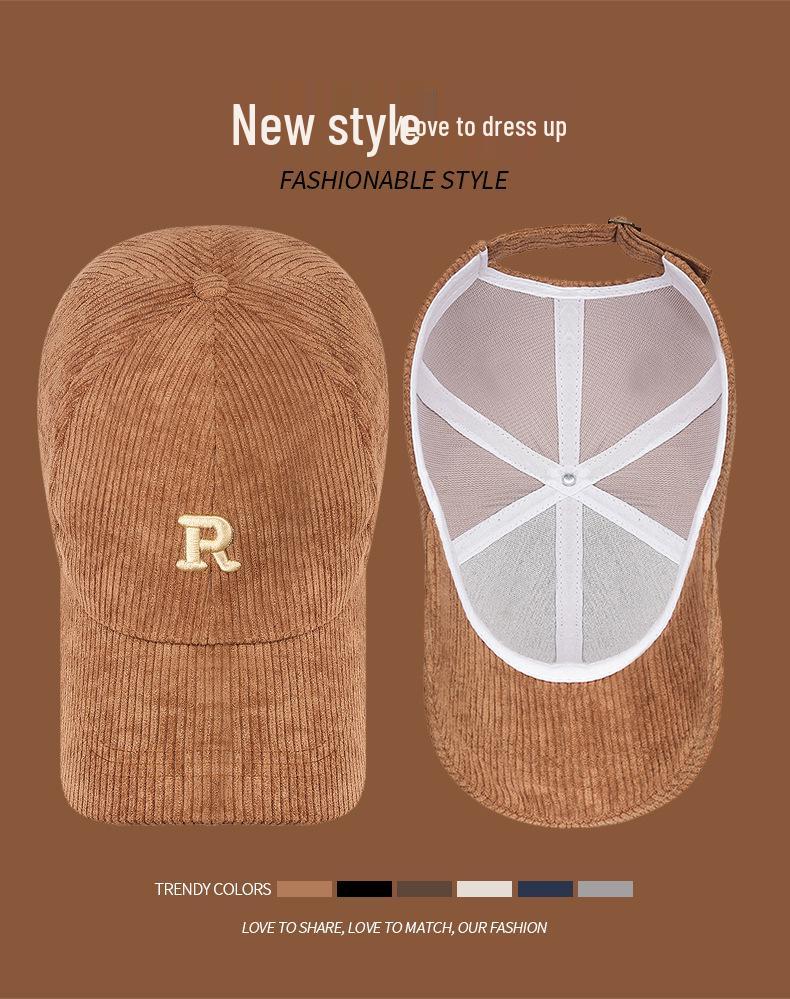 Solid Color 3D Letter R Corduroy Baseball Cap - Adjustable Fall/Winter Fashion Hat