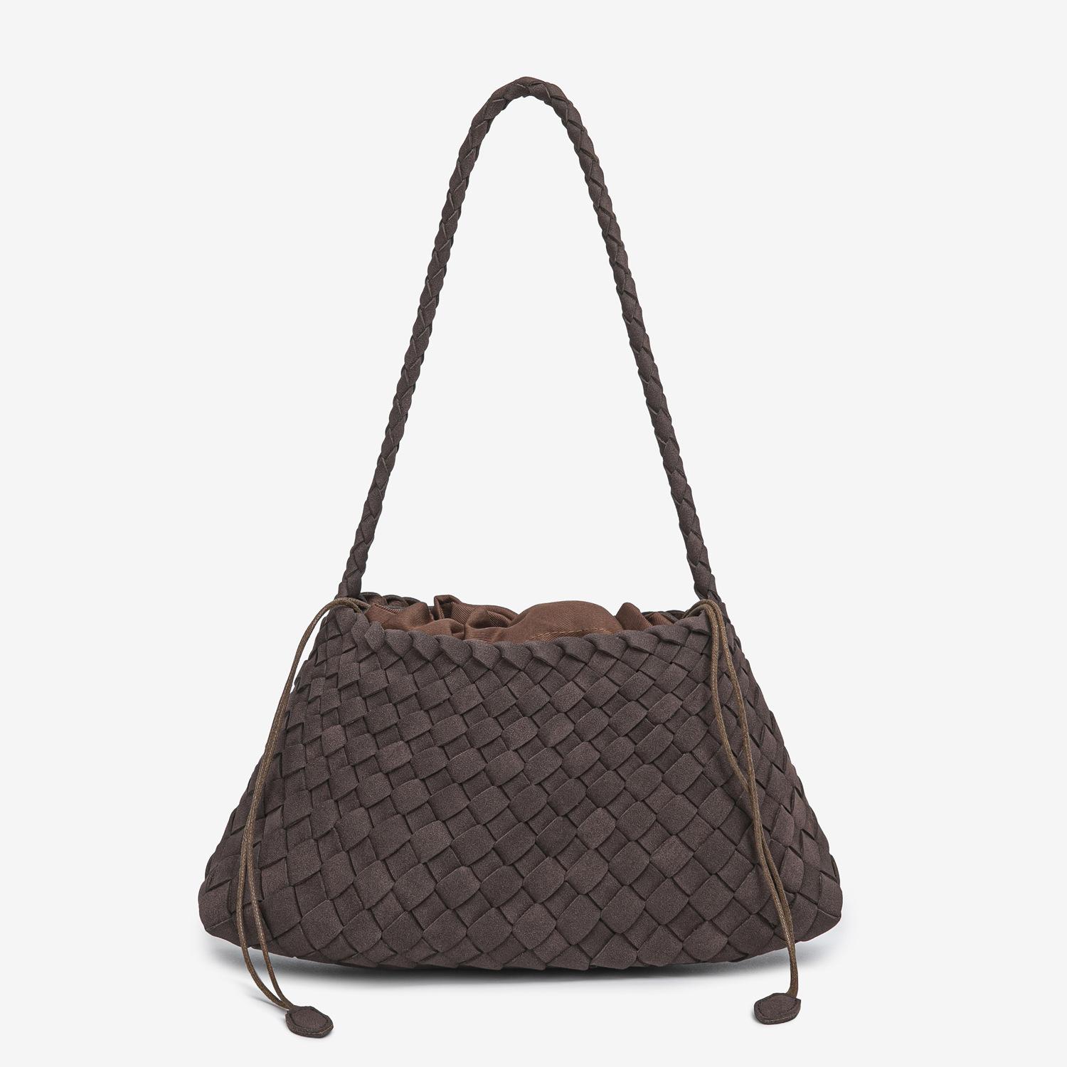 New hand-woven shoulder underarm bag, autumn and winter frosted small boat bag, French retro basket-style mother-and-daughter handbag коричневый
