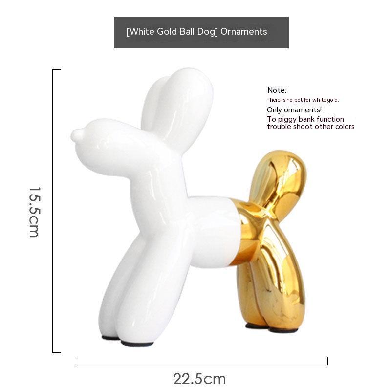 Ceramic Cute Balloon Dog Statue, Animal Sculpture, Home Decoration, Saving Pot for Indoor Office Decor, Gold Standing Craft