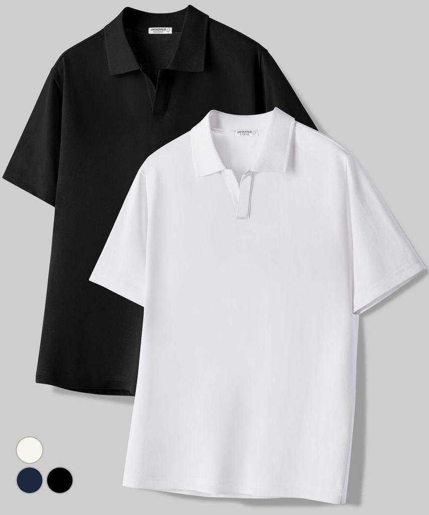 UNTAPPED STUDIO Cotton Pique Slit Neck Collared Short Sleeve Polo Shirt 3 Colors (Type A)