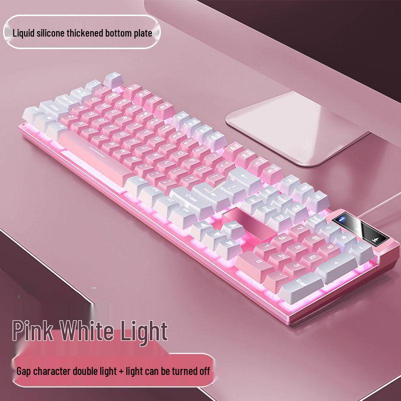 Blue & White Backlit Gaming Keyboard - Full Size Mechanical Feel, Wired USB