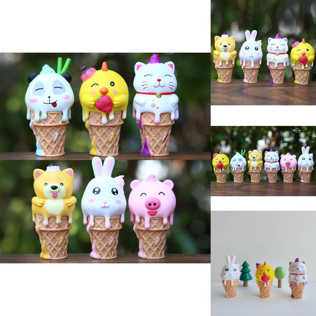 Delightful Ice Cream Animal Collectible Figurines Cute Shiba Inu Rabbit Panda Desk Decor