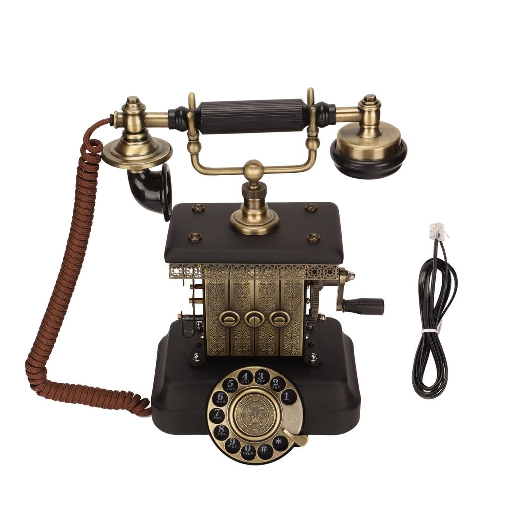 Antique Corded Telephone Rotating Dialing Decorative Vintage Phone Landline with Redialing Key for Living Room Bedroom