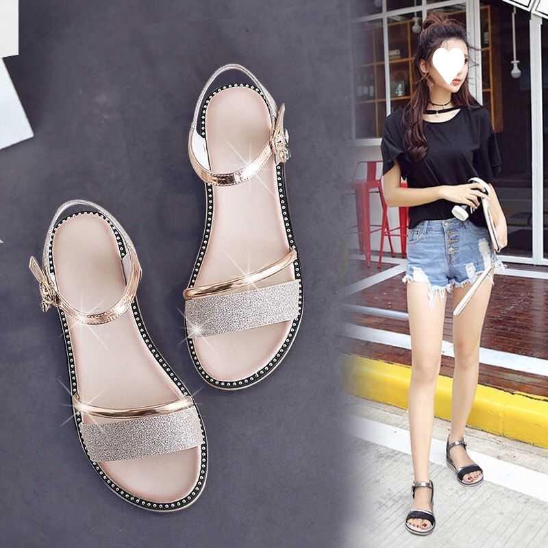 

Sandals women s summer 2025 new flat-bottomed versatile student Korean version simple thick-soled wedge heel one-word buckle Roman women s sandals 41