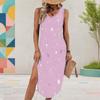 Women Plus Size Sleeveless U Neck Printed Light Purple High Side Slit Midi Dress