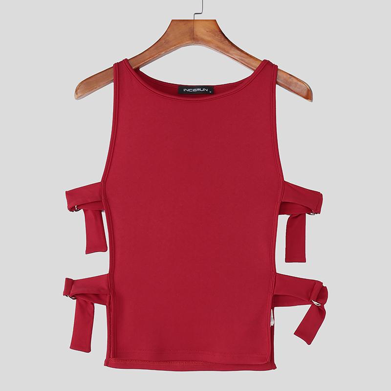 INCERUN Pánská tílka bez rukávů s bočními výřezy, pružná, přiléhavá