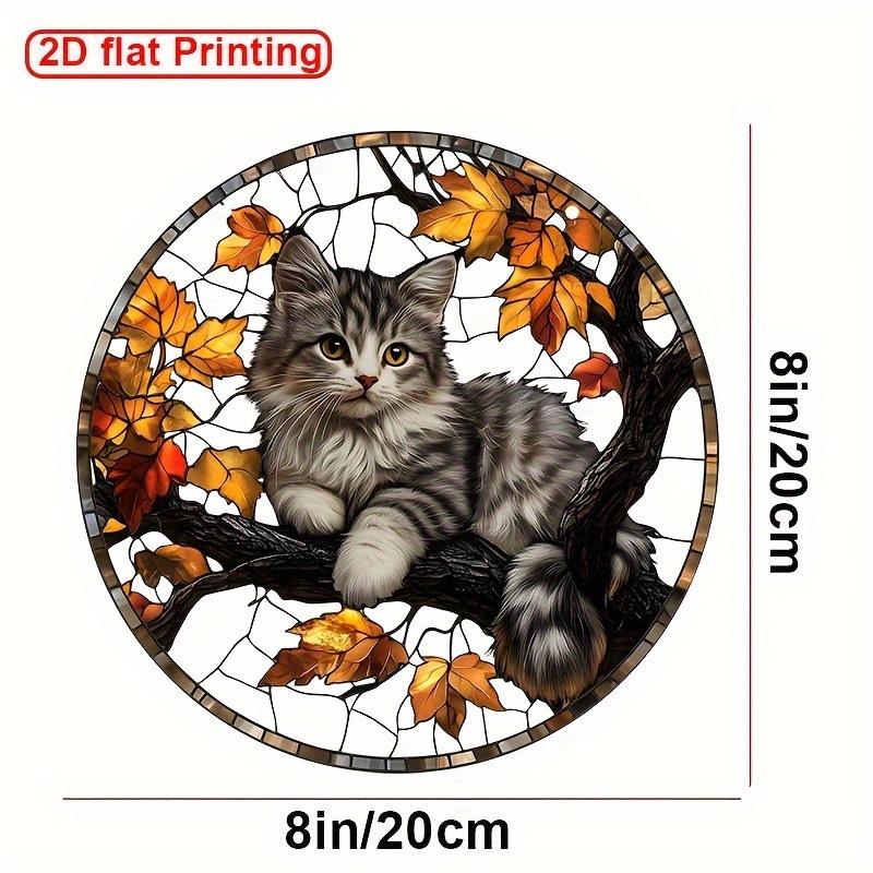 Cute Cat, Suncatcher Craft Stained Acrylic, Four Seasons Decoration, Novelty Home Decor, Perfect Durable for Bedroom, Store, Office, Kitchen 20*20cm
