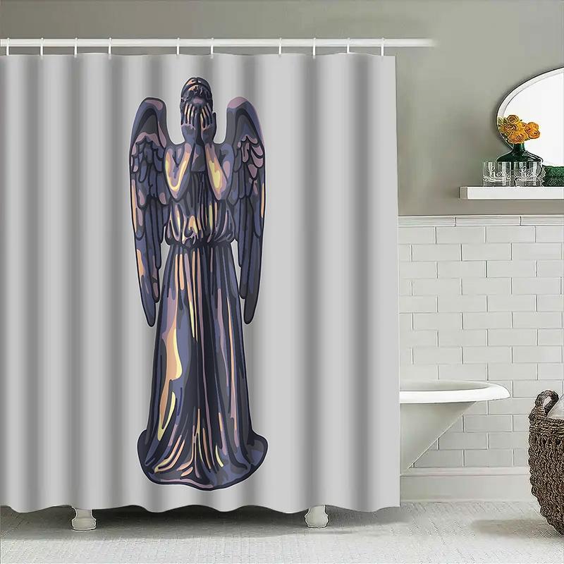 Gothic Angel Shower Curtain Dark Victorian Home Decor Vintage Halloween Bathroom Set Spooky Ethereal Wall Art