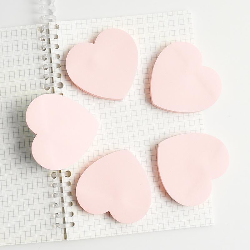 Light Pink Heart-Shaped Tearable Sticky Notes - Cute Memo Stickers for Students Pink