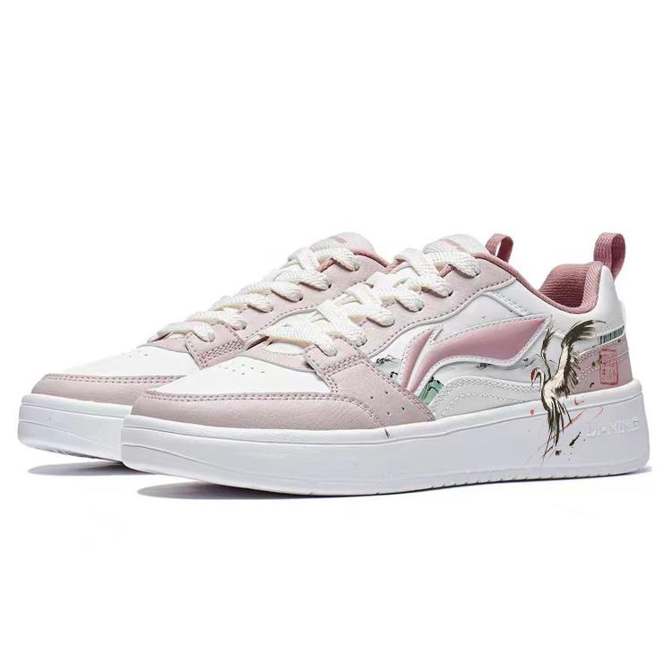 Li Ning Sycee 2 Slip Resistant, Abrasion Resistant, Height Increasing Low Top Skateboard Shoes Women's White Pink AGCT340-1(Team181-)