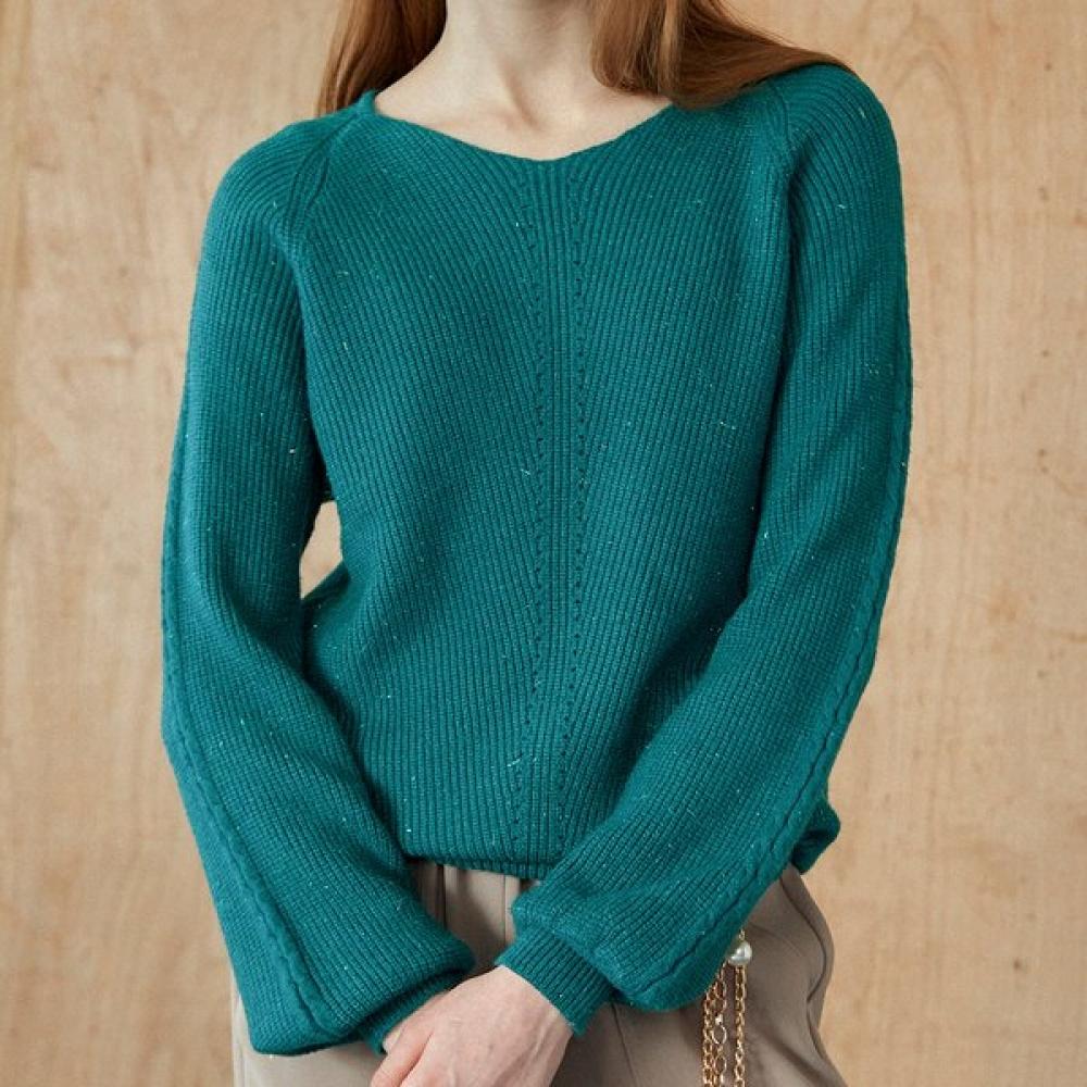 V Neck Loose Fit Glitter Volume sleeVe Knit Zb12kn003on