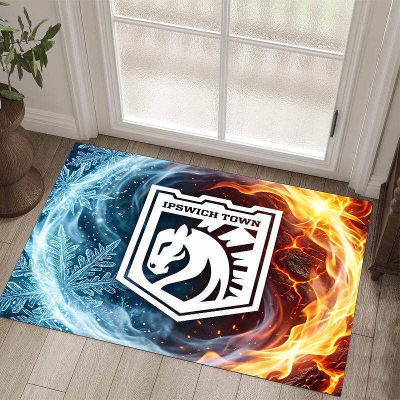 Ipswich Town Football Design Crystal Velvet Carpet Cozy Non?Slip Printed Rug For Bedroom Living Room Entrance