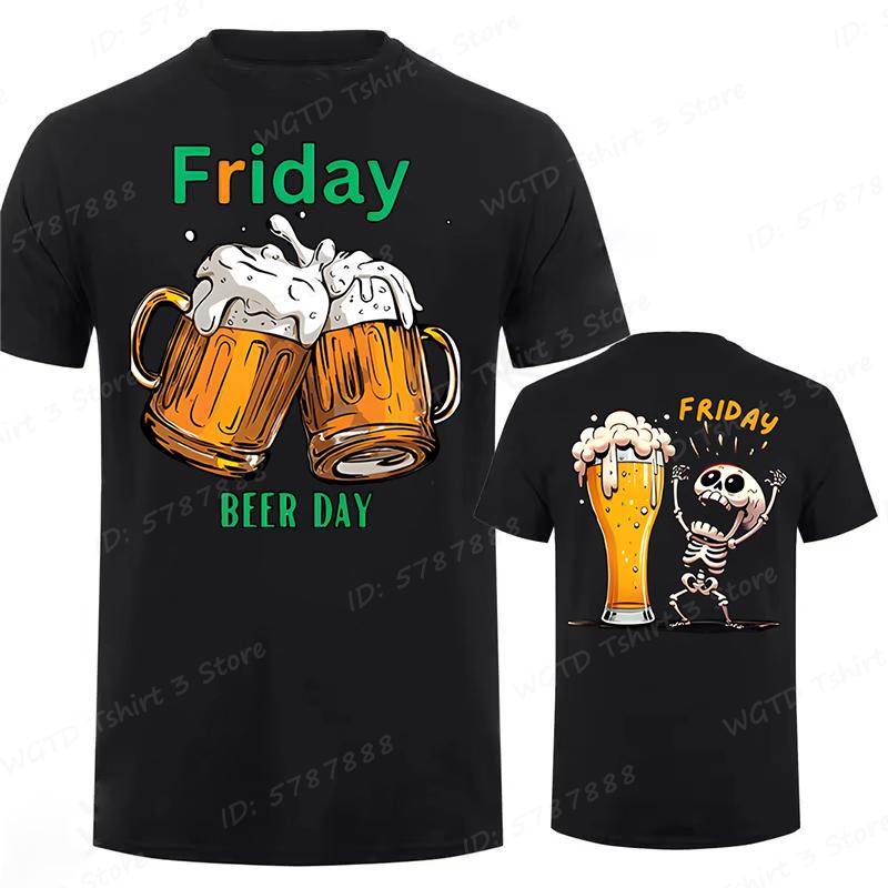 Funny Skeleton Enjoying Friday Beer Day Print TShirt Finally Friday for Drink Lover Tees Gifts Short Sleeve Tops Mens Clothing