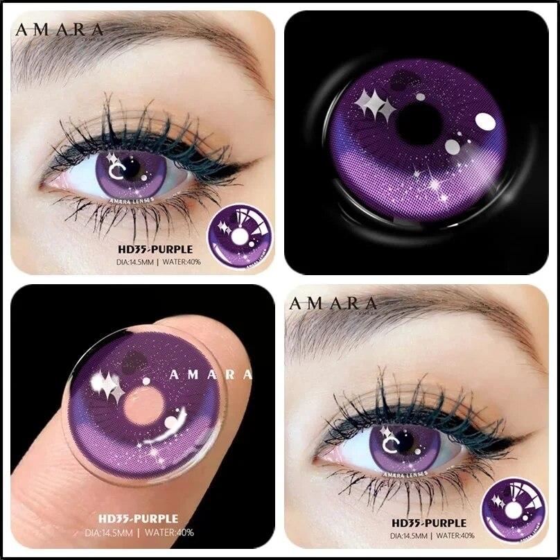 AMARA 1 Paar violette Linsen für Augen, farbige Kontaktlinsen, Anime-farbige Linse, violette Pupillen für Frauen, Y2K-Linsen für natürliche Augen