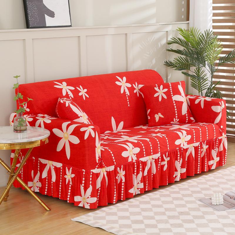 

Skirt style Stretch Milk Silk Sofa Cover All Inclusive Non Slip Simple Sofa Cover 90-140cm