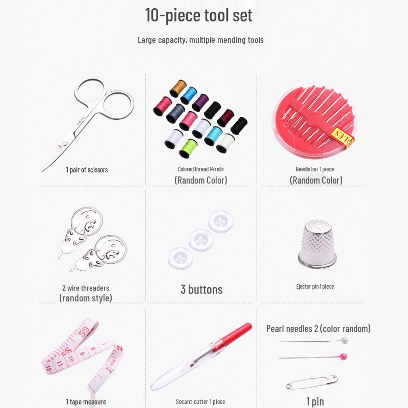 Kit de Costura Doméstico de 10 Peças: Conjunto de Agulha e Linha