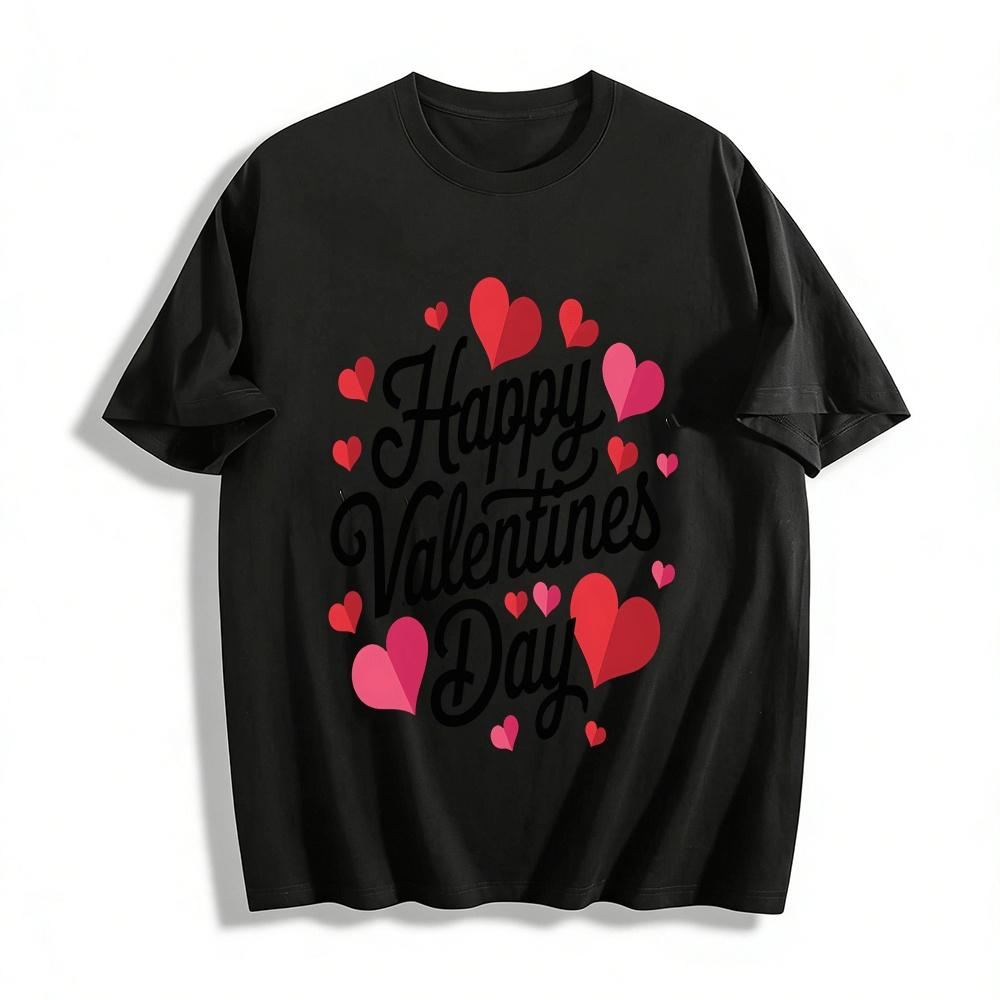 Happy Valentines Day Heart Print Casual Crew Neck Graphic Tee Pure cotton T-shirt XXS