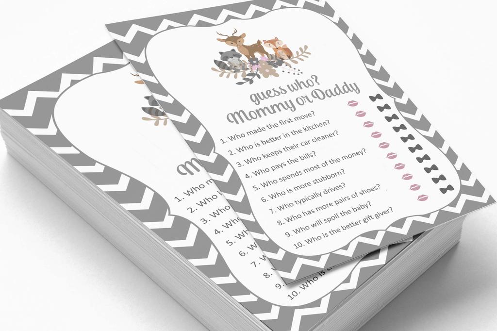 Inkdotpot Who Said it Game Mommy Or Daddy 50 Sheet Fun Baby Shower Game Gender Neutral Animals Party Supply