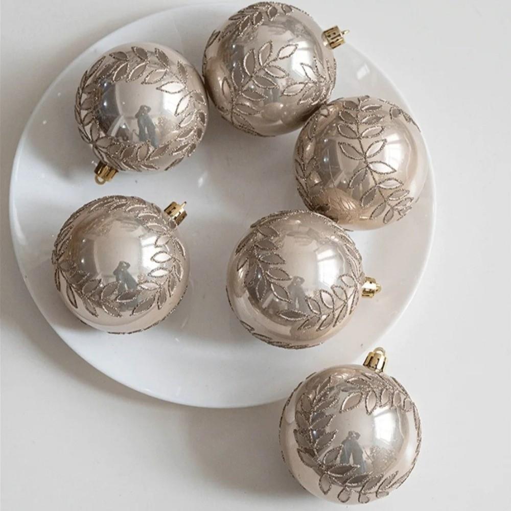 6pcs/set Pearlescent Christmas Ball WillowLeaf Design Transparent Sequin Hanging Ball Decoration PVC Material Handmade