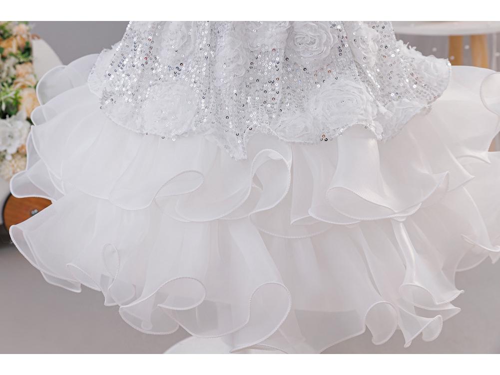 Funkelndes Prinzessinnen-Hochzeits- und Auftrittskleid für Mädchen mit flauschigem Rock für ältere Kinder