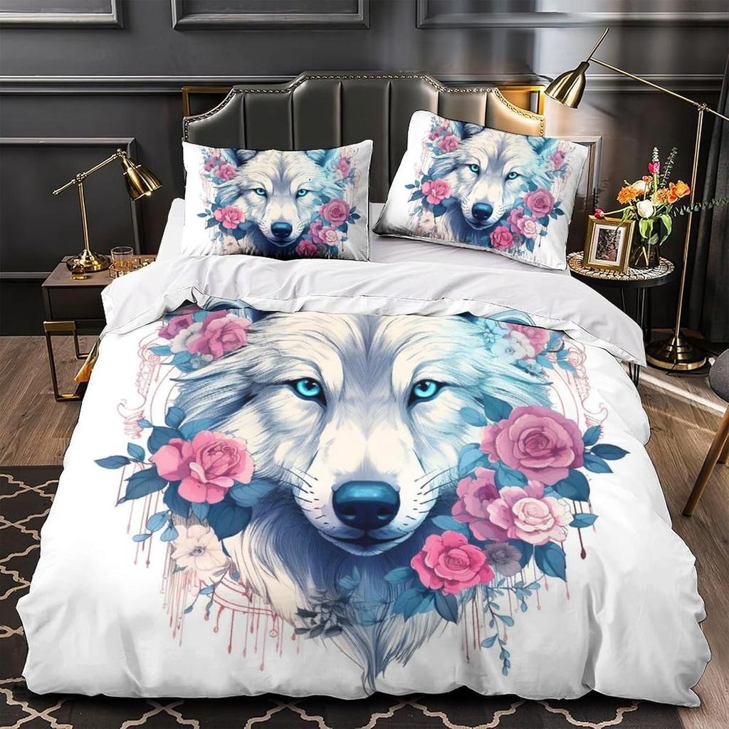 3D Printed Wolf Element Fashionable Down Duvet Cover, Ultra-fine Fiber Bedding Set, Children's and Adult Zipper Down Duvet Cover