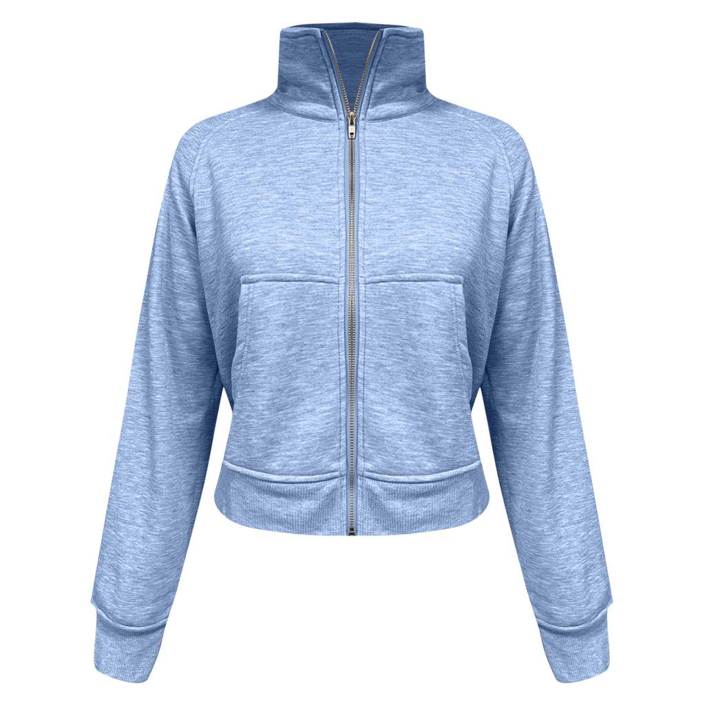 Women's Fashionable Long Sleeved Solid Hooded Zippered Sweater Jacket