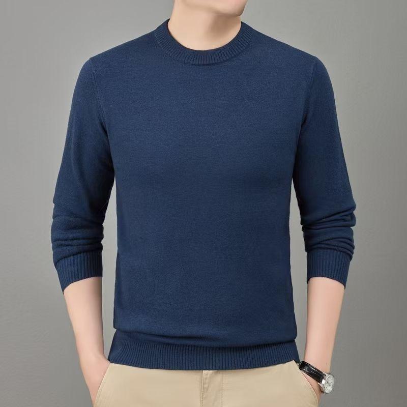 Autumn Winter Solid Color Sweater Men's Woolen Sweater Thickened Round Neck Base Warm Knitted Sweater